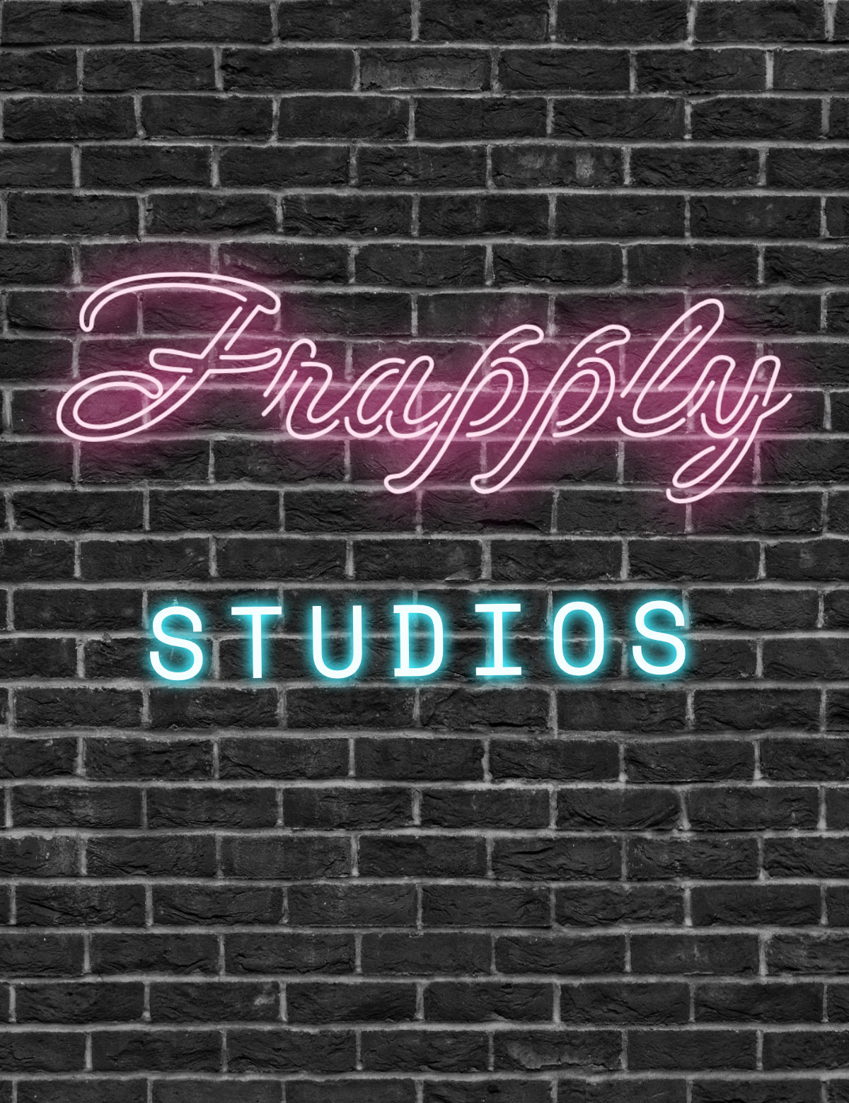 Frapply Studios neon sign on a brick wall
